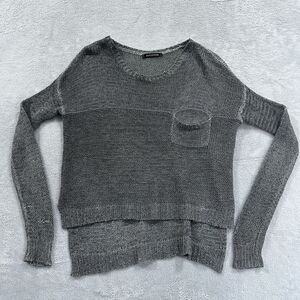 Solution Sweater Women's One Size Wide Knit Crewneck Chest Pocket Long Sleeve